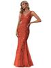 Ever-Pretty Women's Classic Double V-Neck Sequin Fishtail Maxi Dresses Evening Gowns