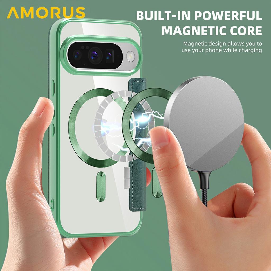 For Google Pixel 10/Pixel 10 Pro Case Compatible with MagSafe RFID Blocking Card Holder Leather Phone Cover - Desert Gold