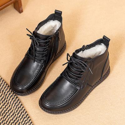 Leder ältere Baumwollschuhe Damen Herbst und Winter Samt Schneestiefel Weichsohlige Lederschuhe Mittelalterliche und ältere Oma Warm und rutschfest