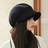 Thick Plush Octagonal Hat Women's British Solid Color Painter Hat Autumn Winter Newsboy Hat