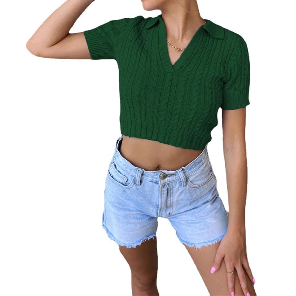 T-shirt tinta unita a maniche corte slim lavorata a maglia moda donna estiva