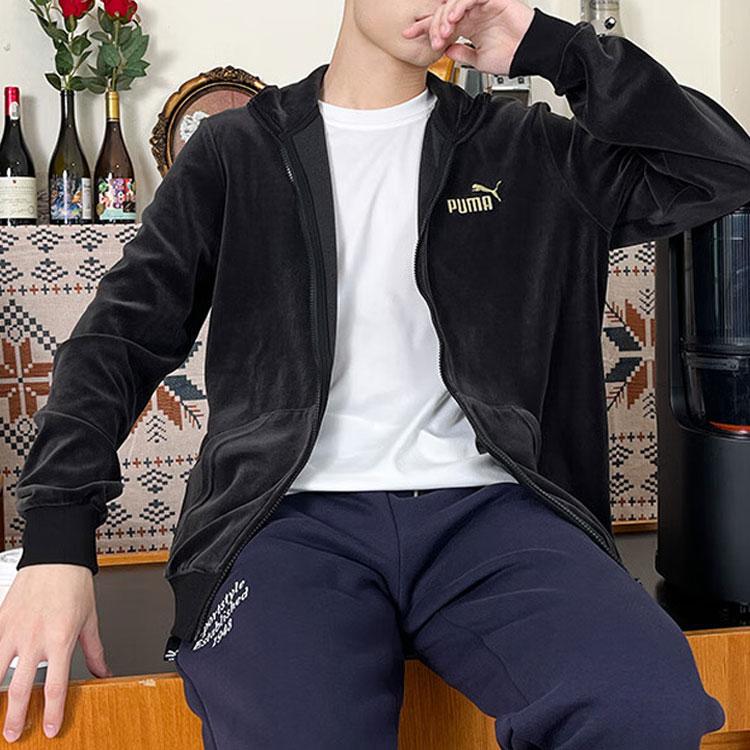 Puma Jachetă fleece cu mânecă lungă cu glugă cu imprimeu cu sigle Bloc de culoare Jachete pentru bărbați Negru 680142-01