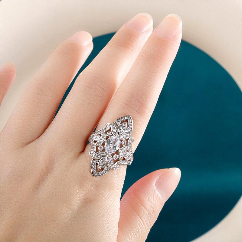 BELLA BOX Luxury Fashion Wedding Rings Women Delicate Floral Cubic Zirconia Engagement Rings Party Gift Silver Color Jewelry