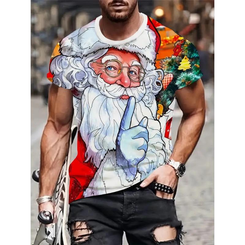Santa Claus 3D Printed Men's T-shirt Fashionable Christmas Holiday Gift Men Round Neck Short Sleeved Oversized Hip Hop Clothing
