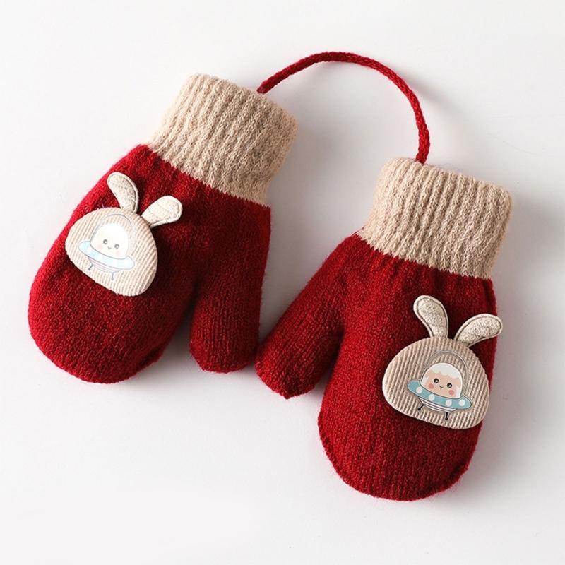 Children Gloves in Autumn and Winter Double-layer Plus Velvet Thickening Warm Cute Gloves for 0-3 Years Old Toddlers