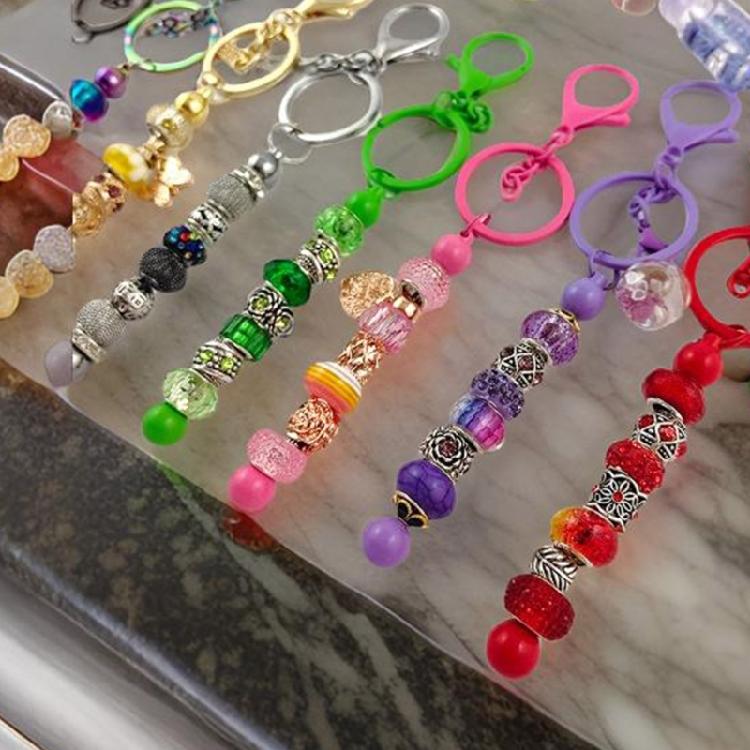 Sturdy Beadable Keychain Designs Pack  60 Pcs Metal Rods Resealable Bags and Cards for Unique Pendant Craft Supplies