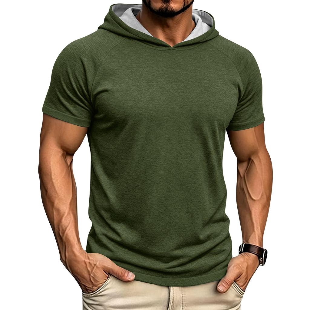 Men's Hooded Sweatshirt  Loose Fit Casual Sports Short Sleeve T-Shirt