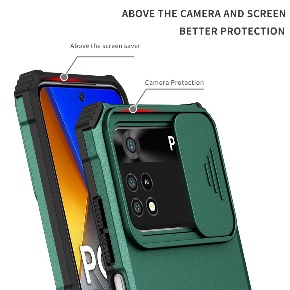 Shockproof Case for Xiaomi POCO X4 Pro X5 5G M3 M4Pro Push Pull Camera Protection Live Stand Phone Cover for POCO X3 NFC