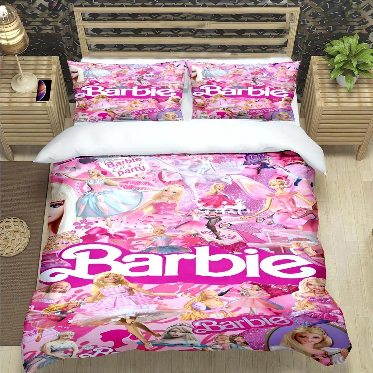 

Fashion B-Barbie Cartoon Print Bedding Sets Bed Supplies Set Comforter Set Teens Girls Cartoon Twin Single Kid Luxury Gift AU Single(140*210cm)3pcs