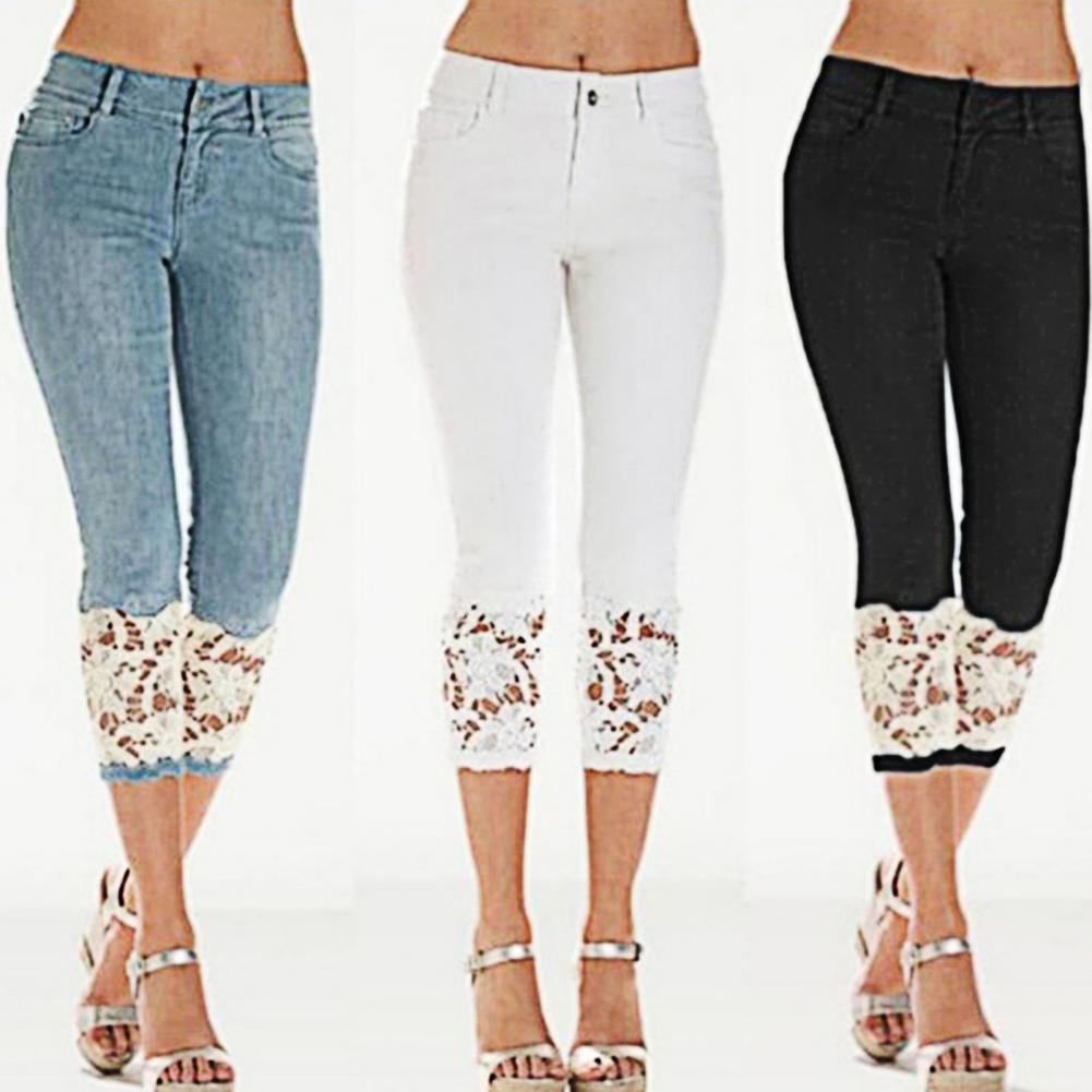 Summer Pants Lace Stretch Women's Women's Calf Length Jeans Tight-fitting Cropped Pants Jeans Stretch Pencil Pants