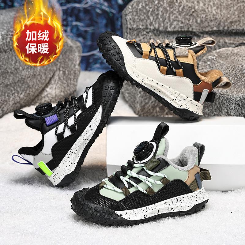 Factory direct sales children's shoes winter leather rotating buckle waterproof and wear-resistant outdoor middle and older children's sports shoes ki