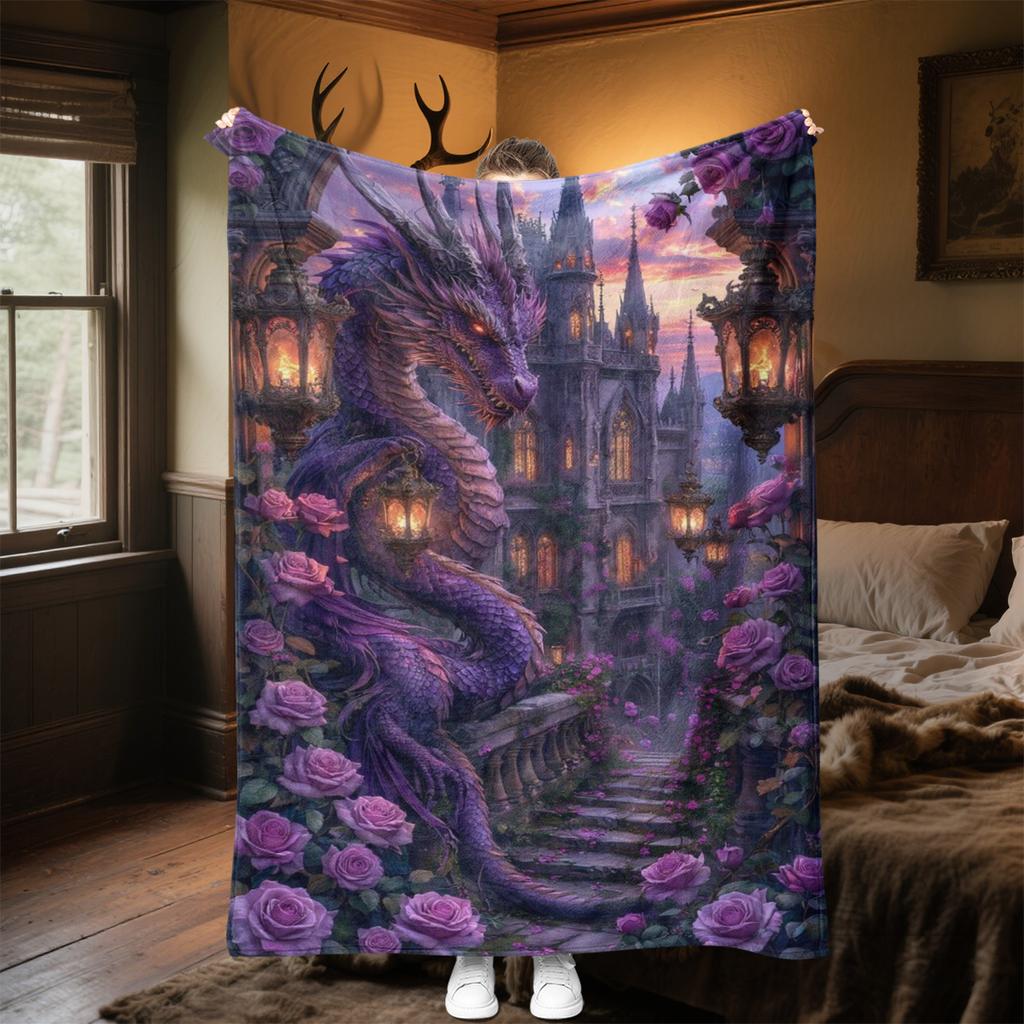 Fairy Dragon Moonlit Night Throw Soft Comfortable All Seasons Blanket Perfect Gift Couch Office Nap Outdoor Travel Blanket