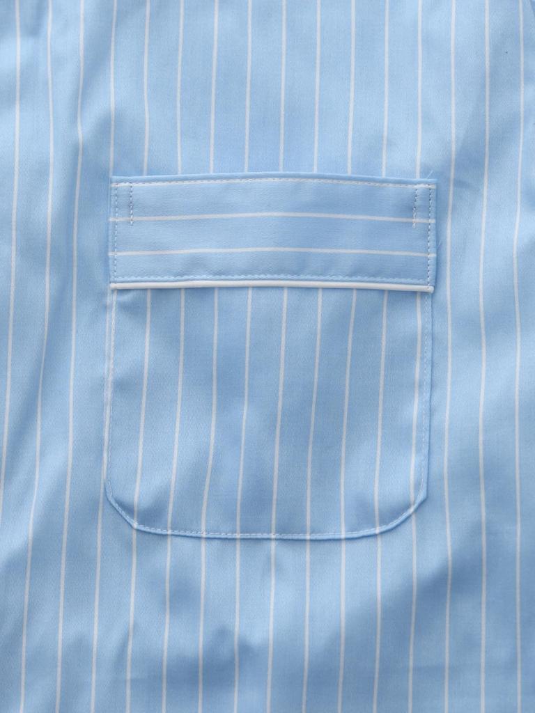 Kaituck Made In Japan by Japanese Satin Cotton Long Striped Sax Round Family Craftsmen, Women's 100% Pajamas, Sleeve, Pattern, Spring/Autumn, M/L (L,