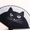 Exiquisite Quality Bamboo Wooden Handmade Summer Gift Cat Patterns Folding Fan Fan Crafts Home Decoration Silk Fan
