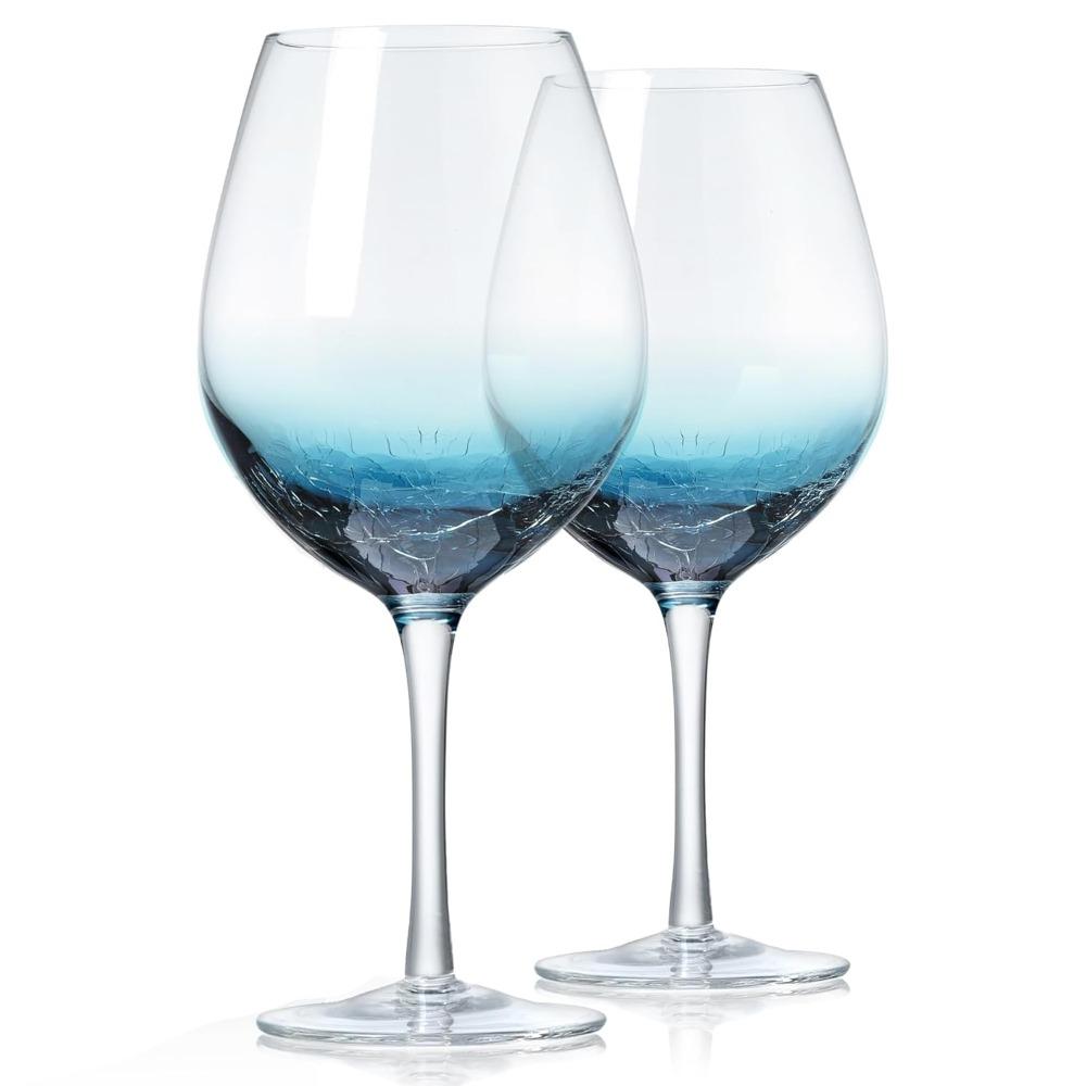 

2pcs Handmade Blue Crackle Wine Glasses Large Crystal Burgundy Wine Glass Cup with Stem Red White Wine Goblet Tumbler Aesthetics Glassware Collection 2pcs