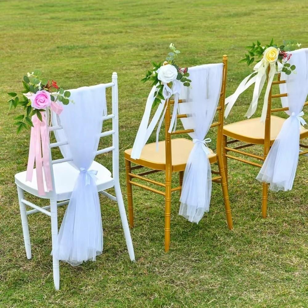 Chiffon Ribbon Artificial Flower Chair Decorations Pew Flowers Wedding Ceremony