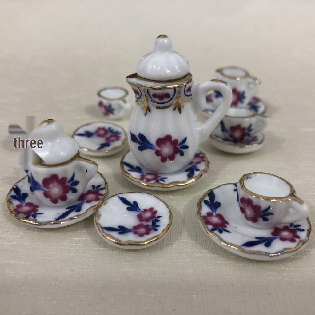 1:12 Dollhouse Miniature Porcelain Tea Set - 15-Piece Toy Model Gift, Multiple Styles Available