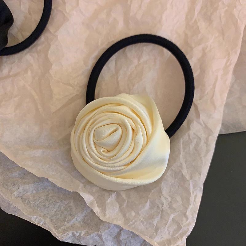 Elegant Retro Satin Rose Hair Tie - Stylish High-Class Hair Accessory