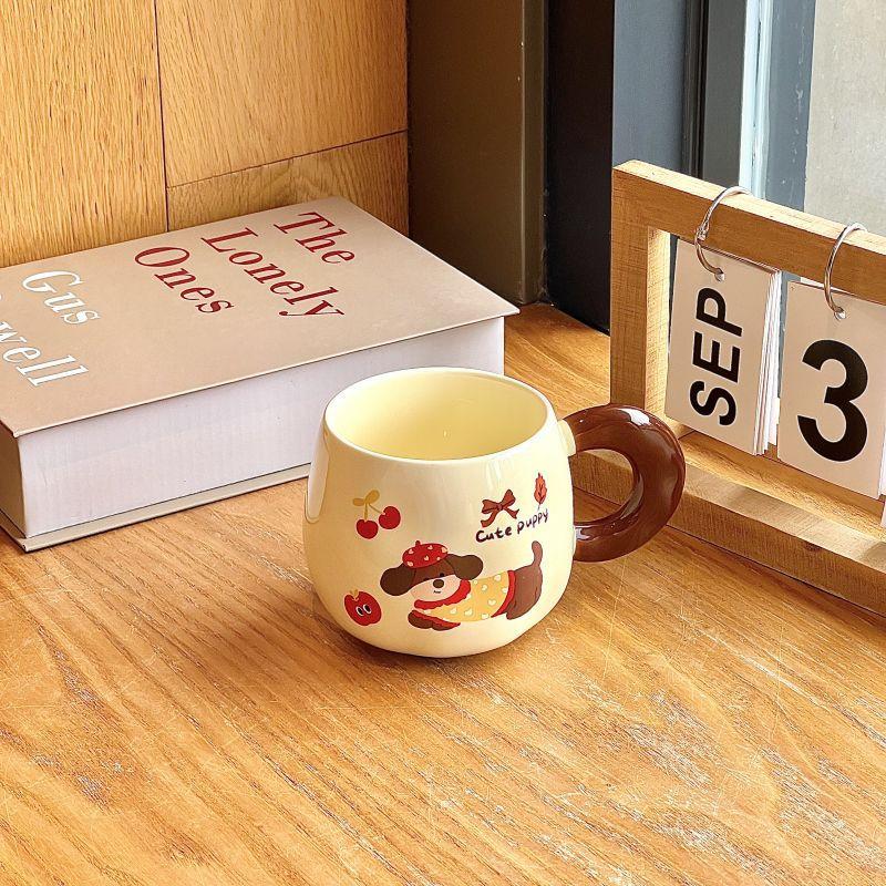 Wysokiej jakości ceramiczny kubek z pokrywką w kształcie szczeniaka kiełbaski, uroczy kubek dla dziewczyn, kubek na kawę lub mleko do biura