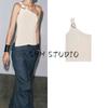 Summer New Women Clothes Hem Side Slit Asymmetric Collar Gold-Plated Accessories Knitted Top 2756024