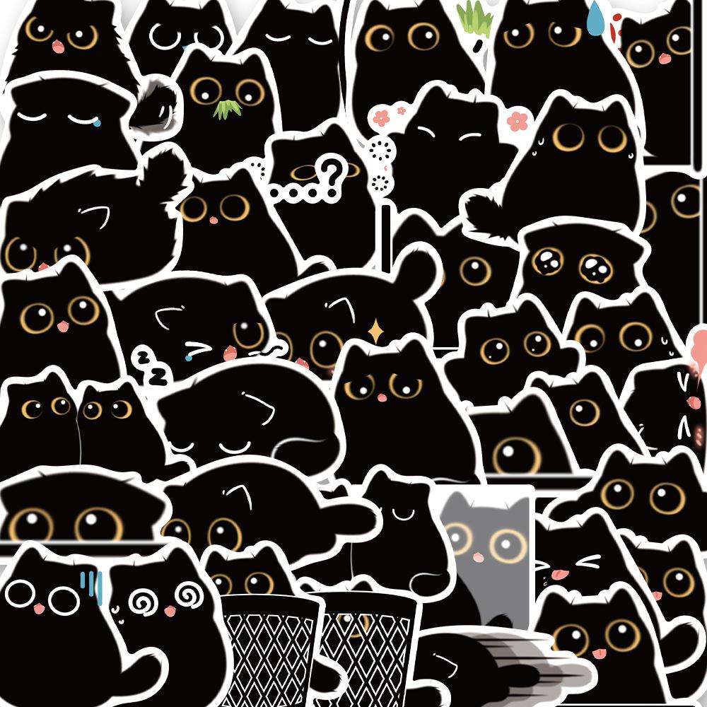 40PCS Black Cat Cute Stickers Vintage For DIY Notebook Guitar Scrapbooking Motorcycle Luggage Graffiti Decals Gifts For Children