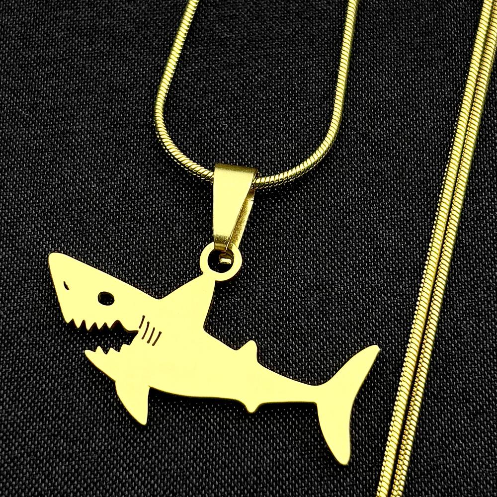 Cute Little Shark Ocean Chain For Women Men Stainless Steel Gold Color Hiphop Fashion Choker Party Necklace Jewelry Accessory