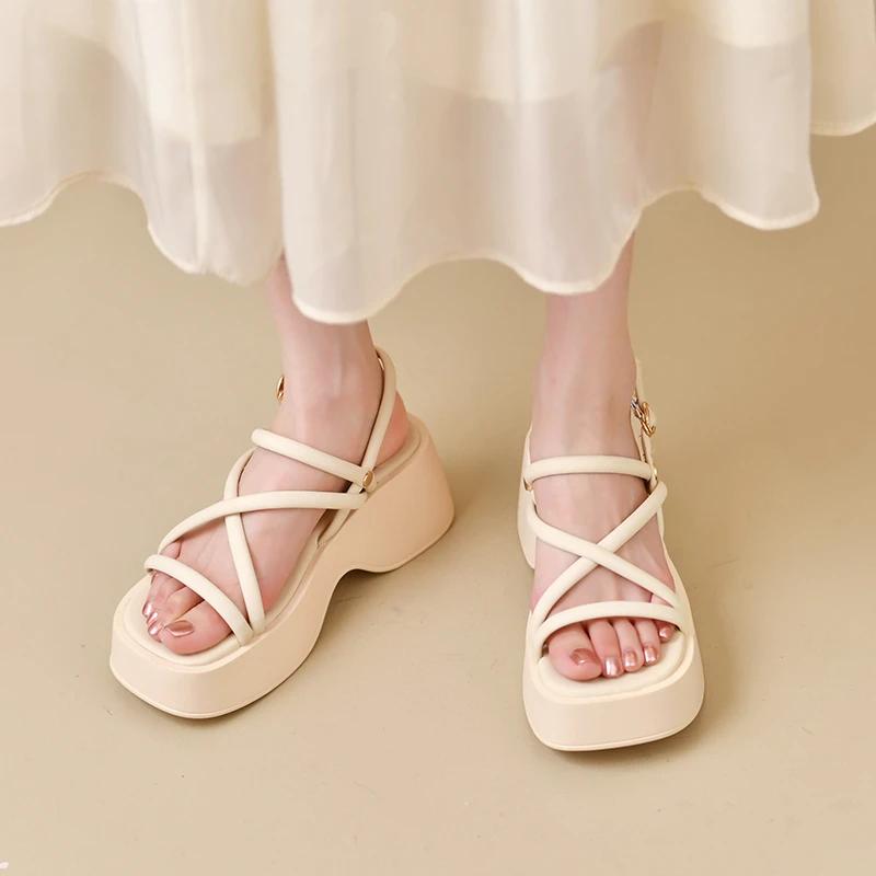 Cross Strap Platform Sandals for Women Summer 2025 Thick Bottom Gladiator Shoes Woman Casual Non-Slip Wedge Sandalias Mujer