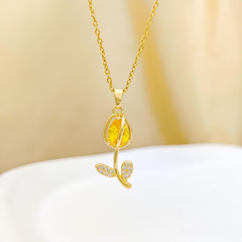 Copper Zirconia Tulip Pendant Necklace - Light Luxury Women's Clavicle Chain