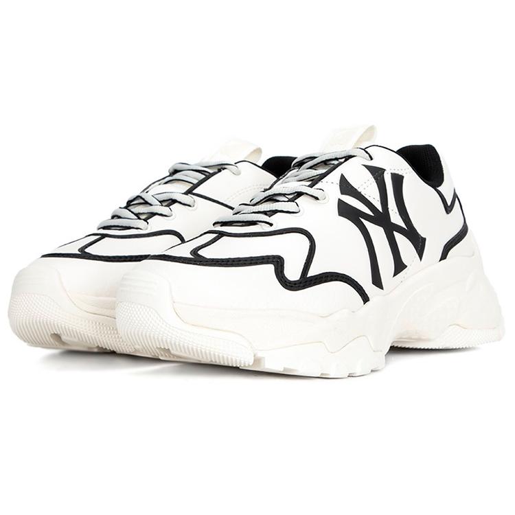 New MLB Big Ball Chunky Sneakers Unisex Low Top White/Black 3ASHCLS2N-50BKS