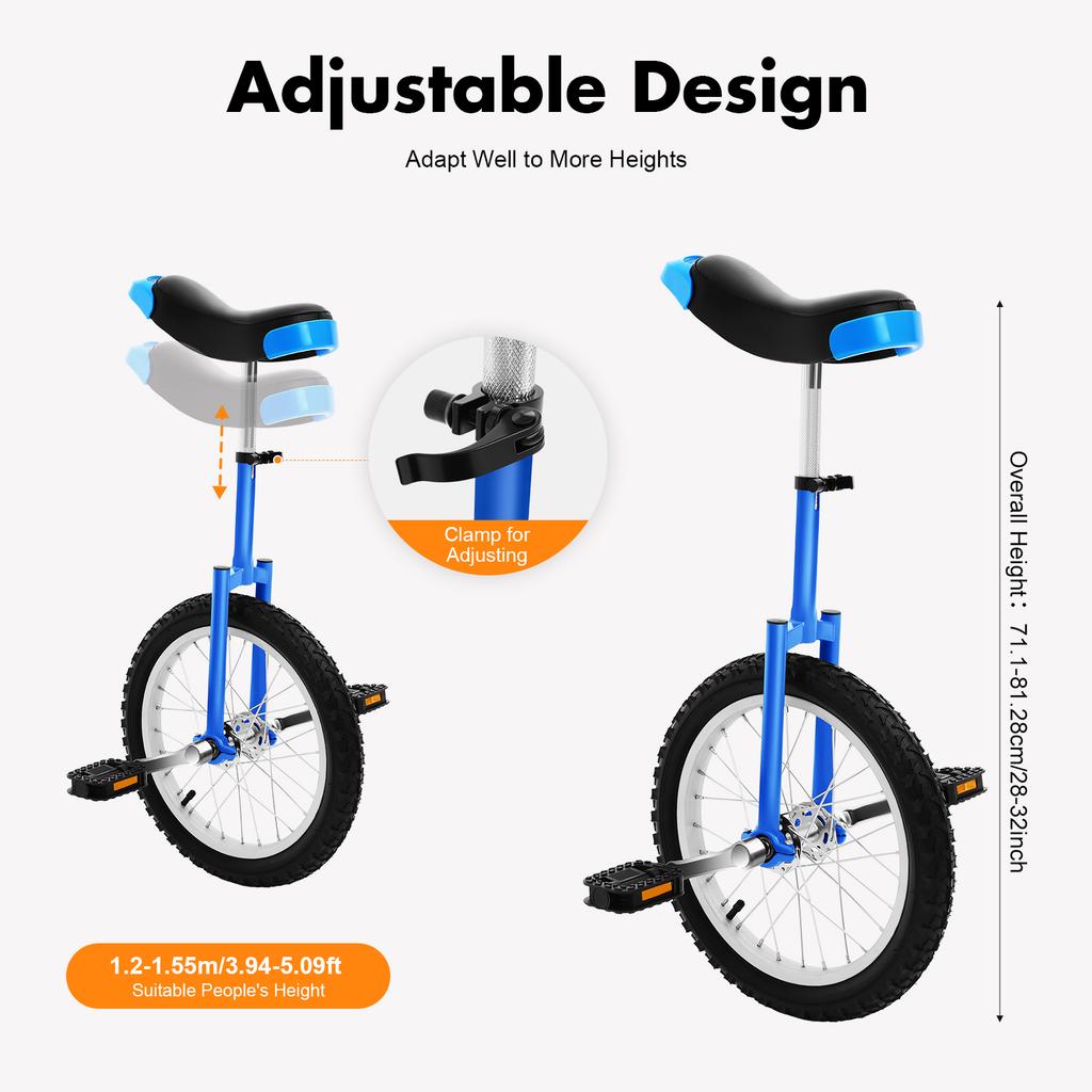 Outdoor Wheel Unicycle, 16Inch One Wheel Bike Adjustable Seat Exercise Bicycle for 7-60 Years Old, Outdoor Sports Fitness