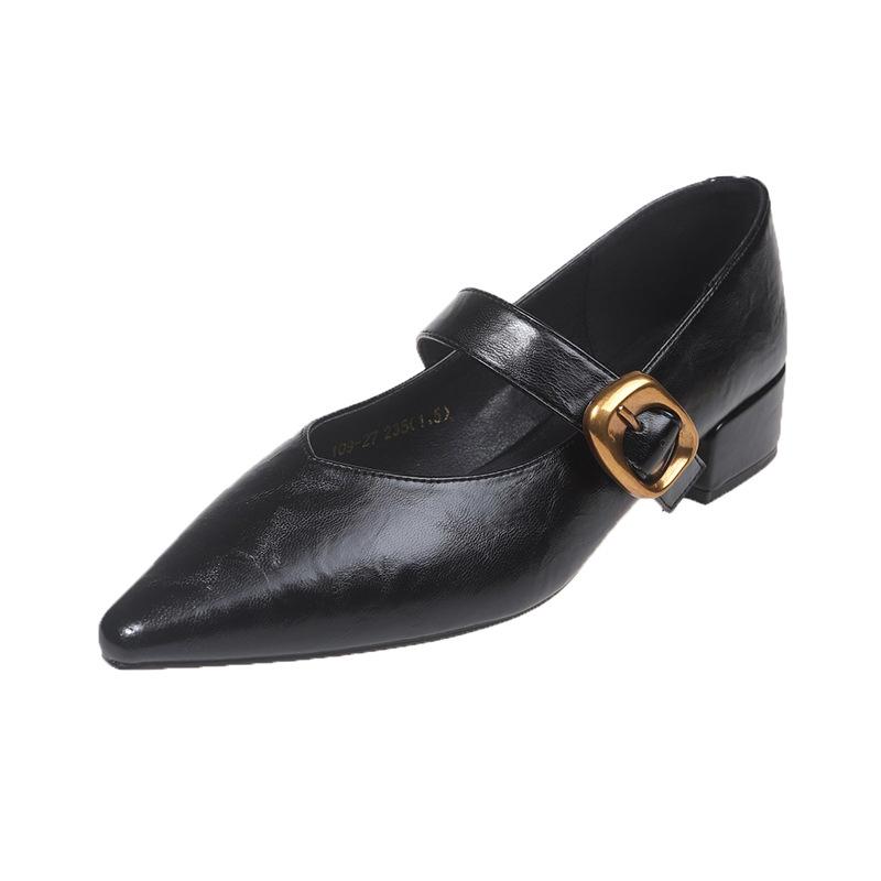 

Европейская станция Туфли Мэри Джейн на толстом каблуке в британском стиле женские 2025 весна новые из мягкой кожи ретро с ремешком на подъеме и высоким каблуком 40 чёрный