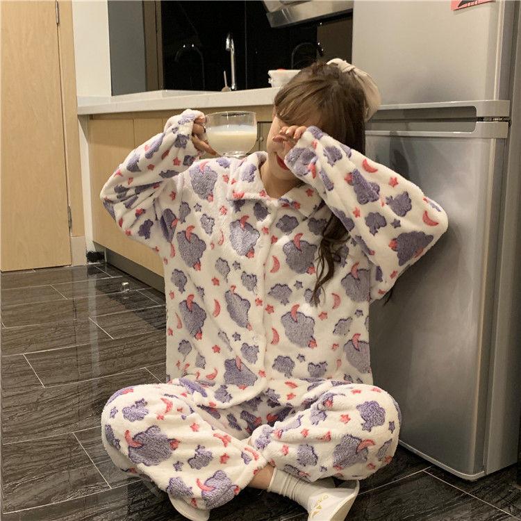 

Зимние теплые пижамные комплекты женские милые мешковатые с принтом облаков повседневные домашние для девушек бархатные утолщенные для сна для отдыха общежитие M