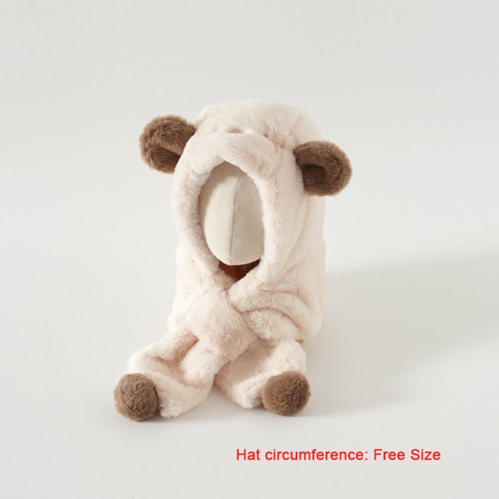 Windproof Winter Baby Hat Scarf One-Piece Infant Beanies Cap Cute Kids Hat Hooded Scarf