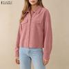 ZANZEA Blusa Casual de Manga Larga Holgada con Cuello Vuelto para Mujer