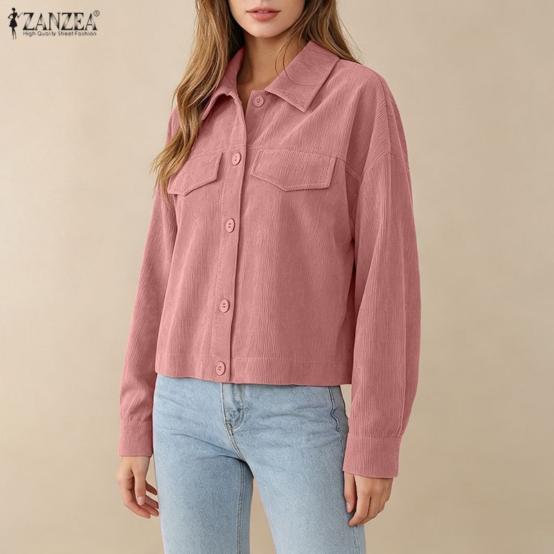 ZANZEA Blusa Casual de Manga Larga Holgada con Cuello Vuelto para Mujer