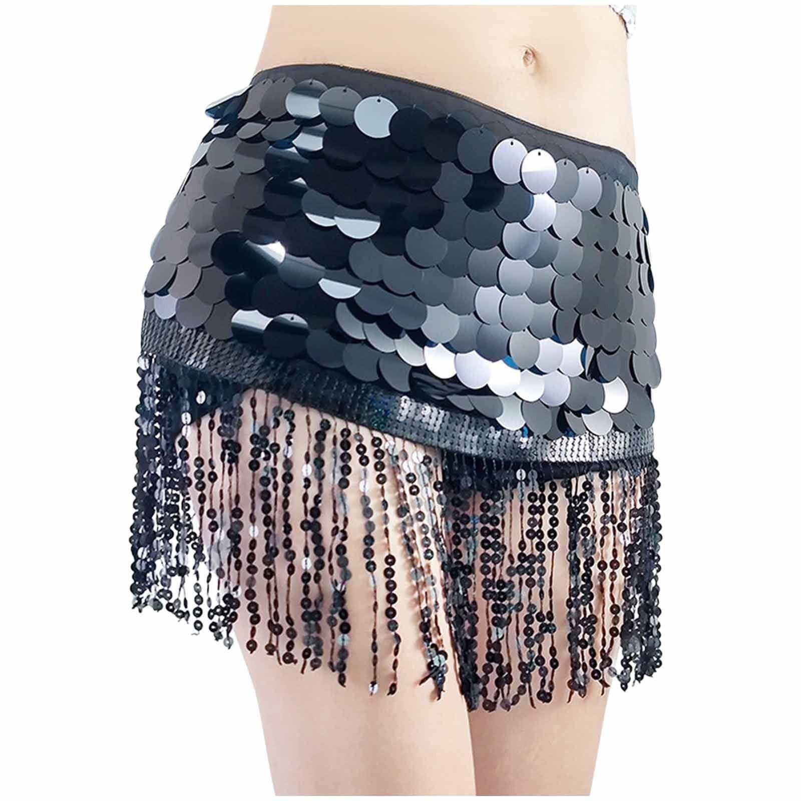 

Женская сексуальная юбка с высокой талией, расшитая пайетками, поясные аксессуары, шарф для танца живота с пайетками One Size чёрный