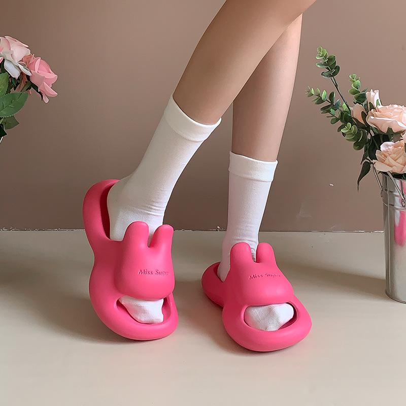 

Модные подушки-тапочки-кролики для женщин и мужчин, домашние шлепанцы, сандалии для душа, чрезвычайно удобные, с амортизацией, толстой подошвой, мультяшные шлепанцы, пляжные 40-41 розы красного