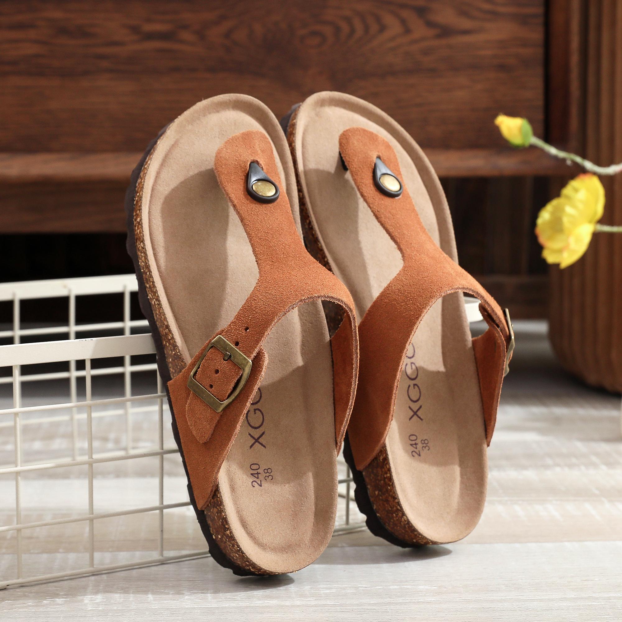 

Новые летние шлепанцы с пробковой стелькой, повседневные мужские и женские кожаные нескользящие тапочки из пробки, скользящие туфли 45