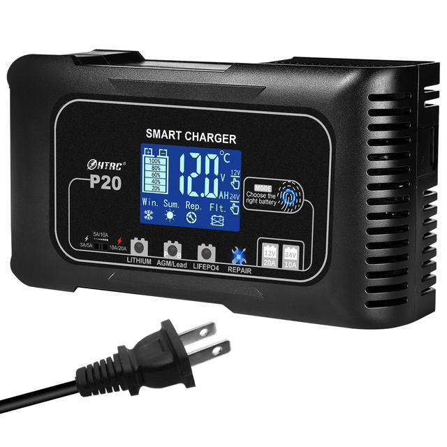 HTRC 12V/24V 20A Full Automatic Car Battery Charger For Motorcycle Lithium Lifepo4 GEL AGM Wet Lead-Acid Battery Repair Charger