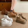 Winter Fashion Chunky Platform Heels Women Cotton Snow Boots Outdoor Concise Height Increase Keep Warm Short Booties Shoes