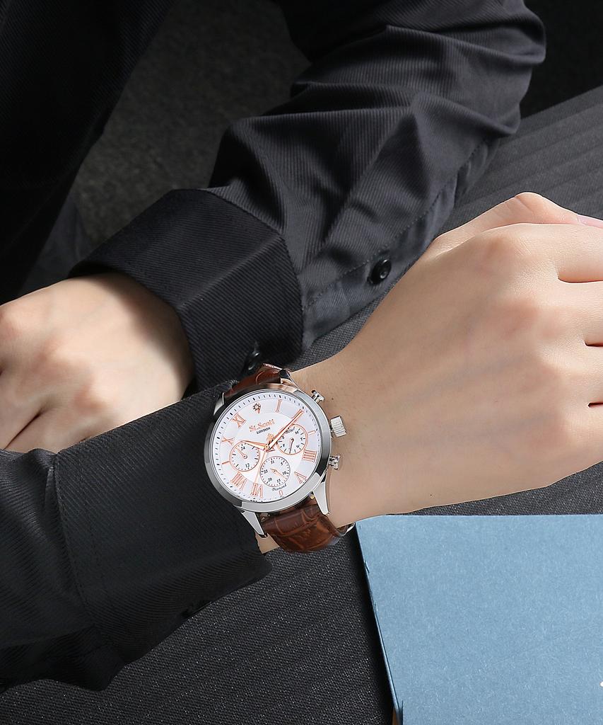 Seinteuseukoteuleondeon Hestia Diamond Multi Watch + Leather Band - White / St7501M-Sss1