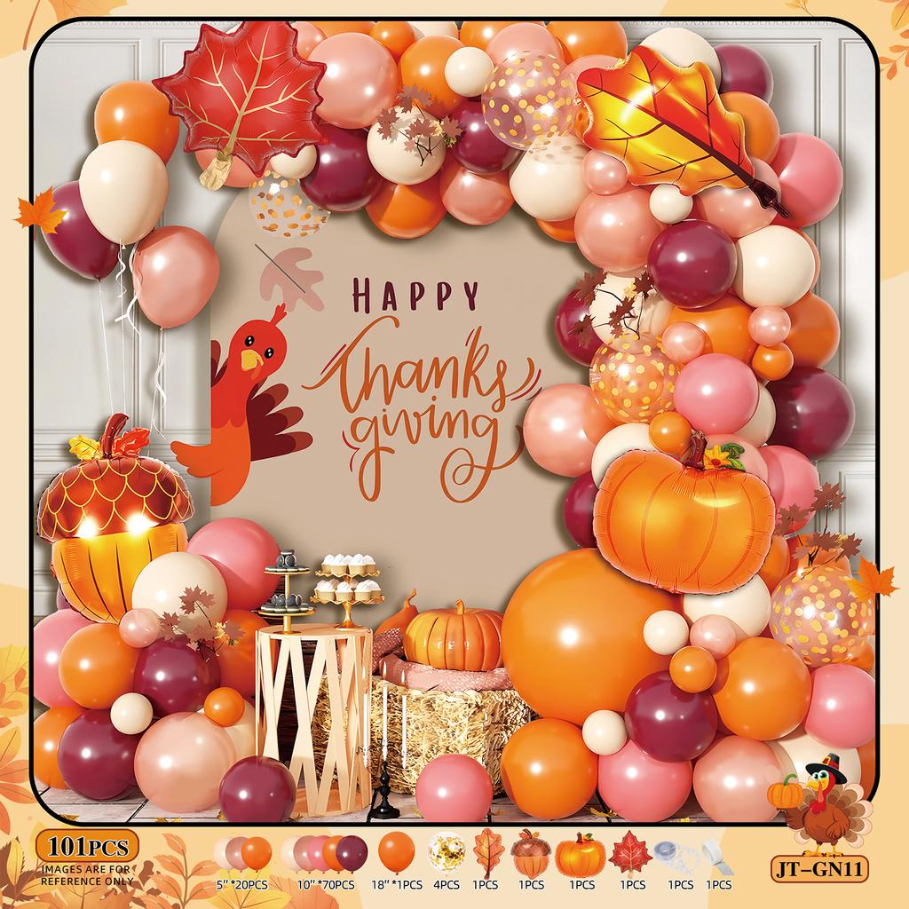 Thanksgiving Orange Balloon Chain Fall Themed Party Decoration Birthday Wedding Scene Decoration Balloon Arch