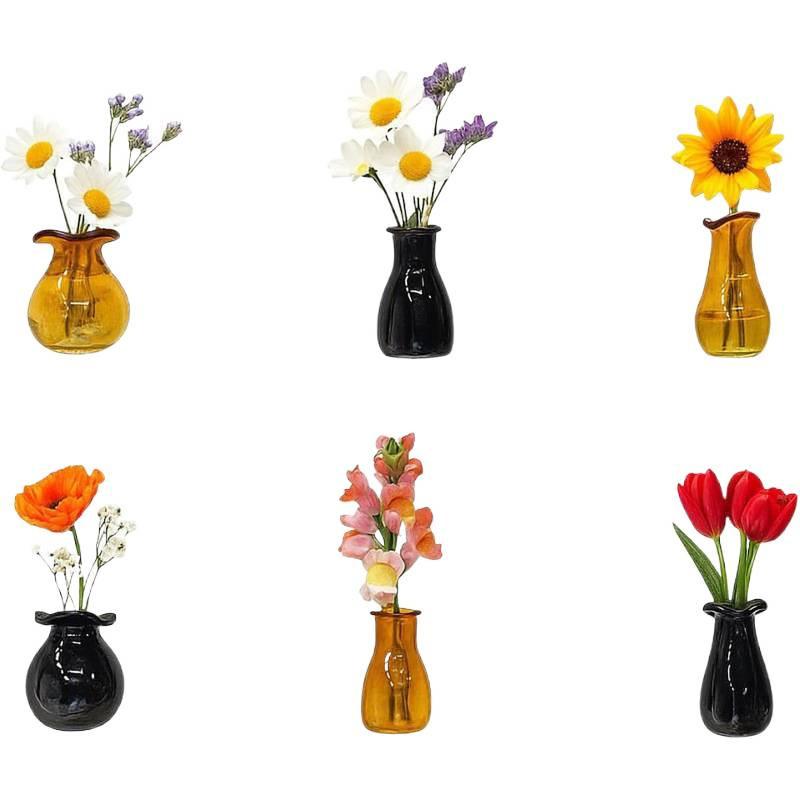 Mini Magnetic Vase Refrigerator Magnet with Magnet Glass Small Vase Kitchen Fridge Decor Creative Magnetic Ornament 3-Pack