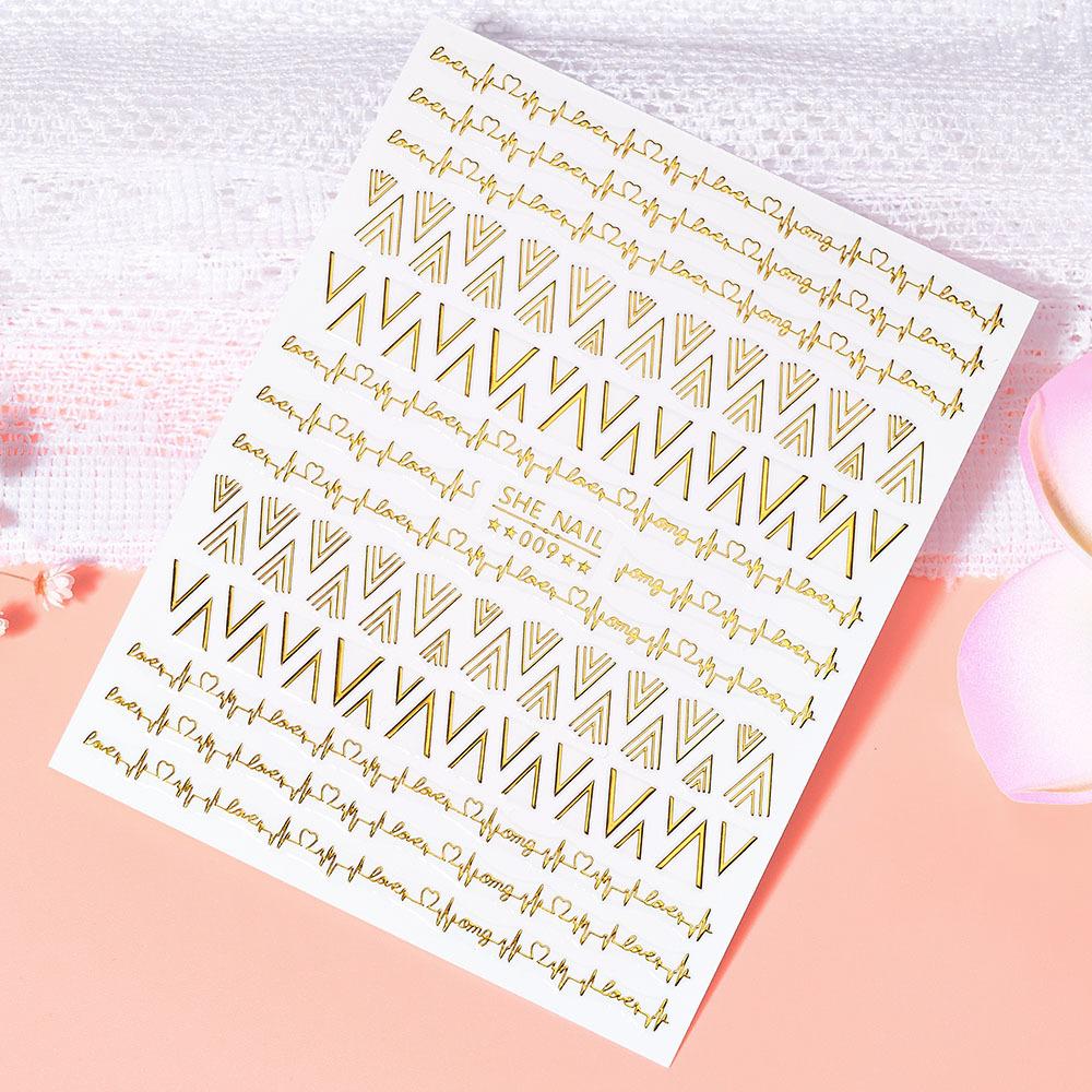 Egyptian Alien Text Full Sticker Geometric Shape Manicure 3D Rose Gold Silver Nail Diy Manicure Sticker