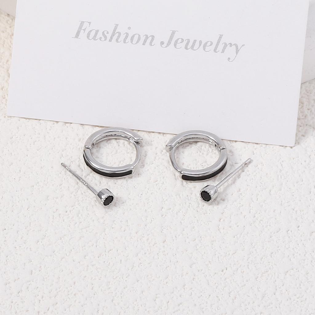 Korean Version Niche Simple One Two Wear Geometric Round Stud Earrings, Versatile Black Line Fashion Commuter Trend Earrings