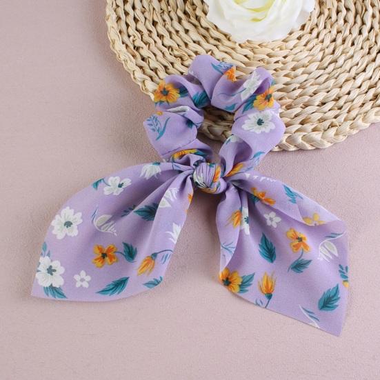 Hair Band Floral Print Bunny Ears Shape Elastic Hair Tie No Irritating Scalp Hair Rope Versatile Hair