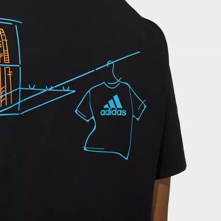 Adidas Retro American Solid Color Letter Print Breathable Sports Short Sleeve T-Shirt Men Tops Black GP1864