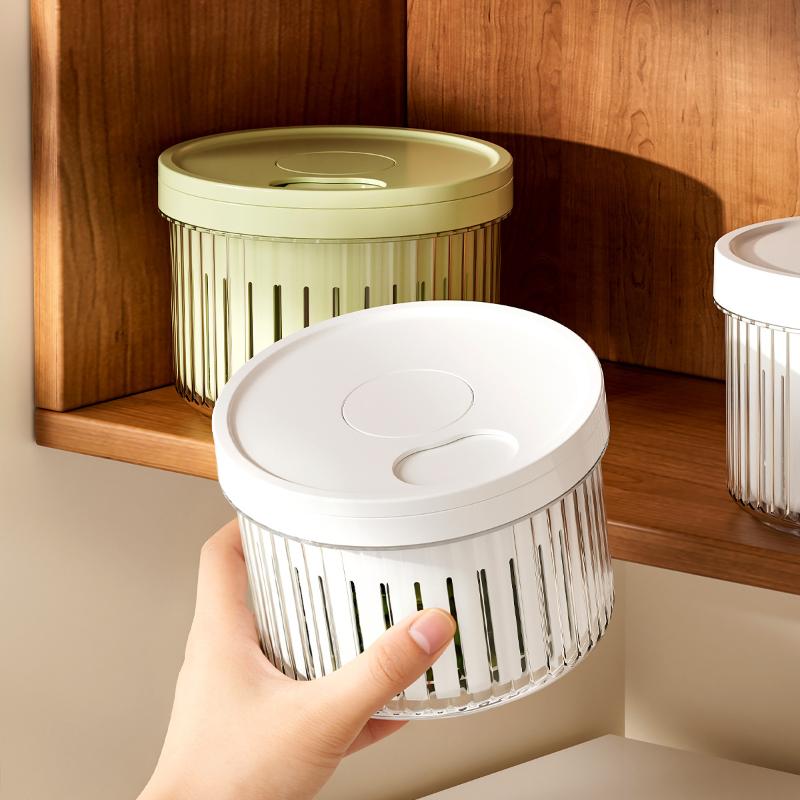 Sealed Fresh-Keeping Box Kitchen Refrigerator Storage Box Plastic Food Drain Storage Round Onion Ginger Garlic Storage Box