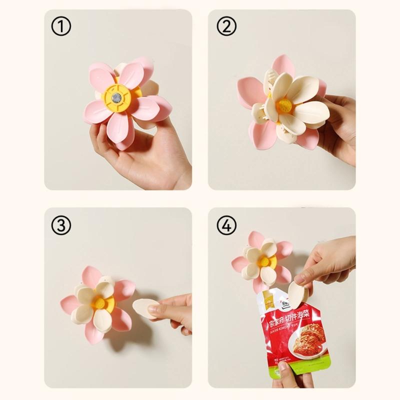 Double Layer Magnetic Sealing Clip for Food Storage Bags With Refrigerator Magnet and Flower Designs