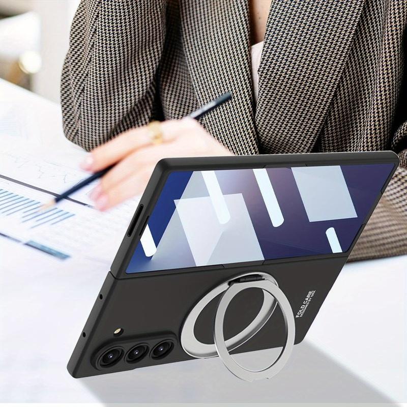 Suitable for Samsung Galaxy Z Fold 7 6 8Ultra Case with Rotating Ring Holder, Magnetic Case Built in Screen Protector Slim Hard PC Cover
